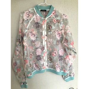 Anthropologie | Floral Applique Sheer Bomber Jacket
